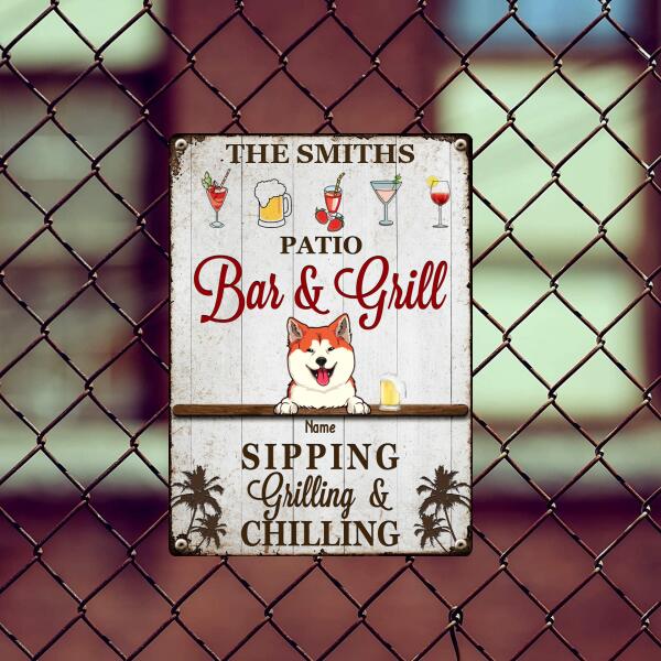 Pawzity Metal Patio Bar & Grill Sign, Gifts For Pet Lovers, Sipping Grilling & Chilling Drink Personalized Home Signs