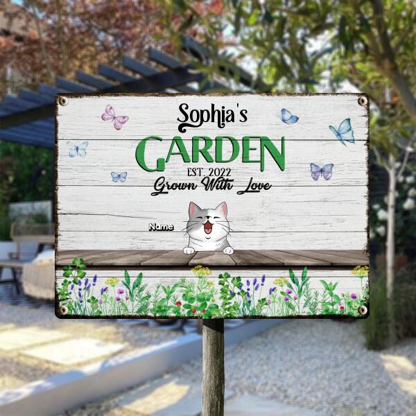 Pawzity Metal Garden Sign, Gifts For Pet Lovers, Grown With Love Plant & Butterfly Personalized Housewarming Gifts