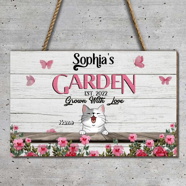 Pawzity Custom Wooden Sign, Gifts For Pet Lovers, Grow Dammit Rose & Butterfly Rectangle Garden Signs