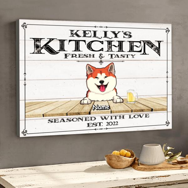Personalized Dog & Cat Landscape Canvas, Gifts For Pet Lovers, Kitchen Fresh & Tasty Seasoned With Love Home Decor