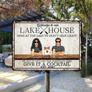 Pawzity Metal Lake House Sign, Gifts For Pet Lovers, Here At The Lake We Don't Hide Crazy Personalized Family Sign