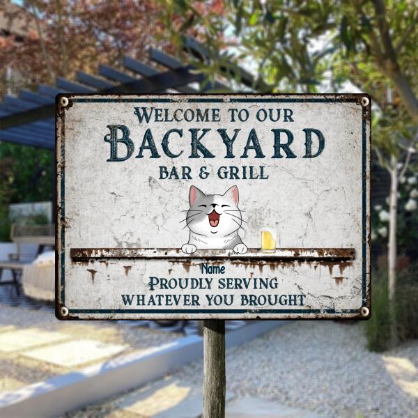 Pawzity Metal Backyard Bar & Grill Sign, Gifts For Pet Lovers, Proudly Serving Whatever You Brought Vintage Welcome Signs