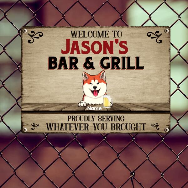 Pawzity Metal Bar & Grill Sign, Gifts For Pet Lovers, Proudly Serving Whatever You Brought Personalized Family Sign