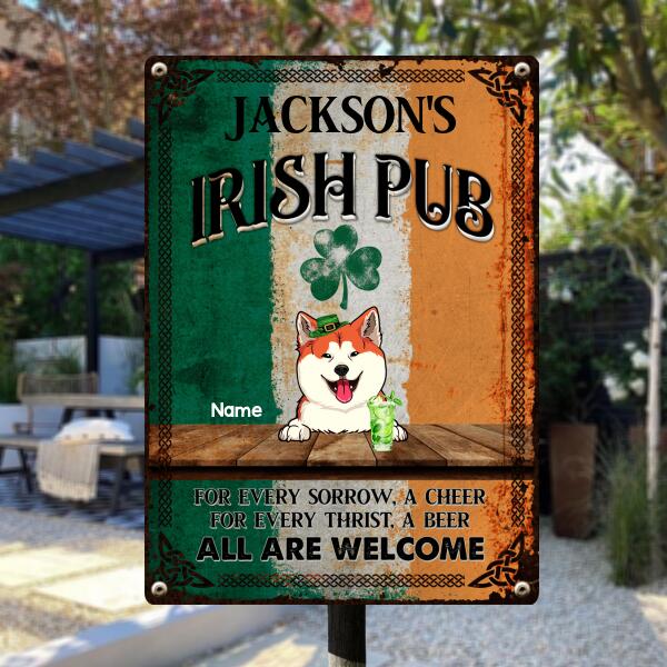 St. Patrick's Day Metal Irish Pub Sign, Gifts For Pet Lovers, For Every Sorrow A Cheer All Are Welcome