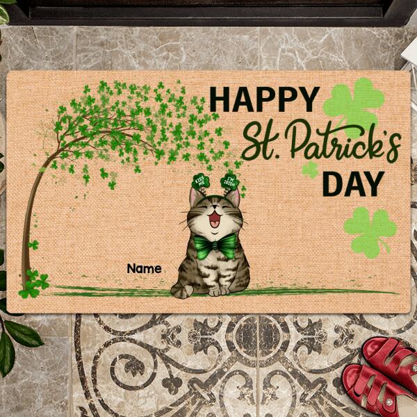St. Patrick's Day Personalized Doormat, Gifts For Cat Lovers, Shamrock Tree Outdoor Door Mat