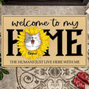 Pawzity Welcome Mat, Gifts For Cat Lovers, Welcome To My Home Sunflower Cat Outdoor Door Mat
