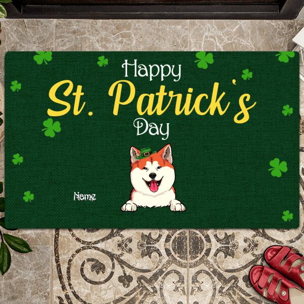St. Patrick's Day Personalized Doormat, Gifts For Pet Lovers, Shamrock Green Background Outdoor Door Mat