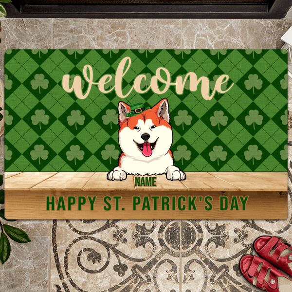 St. Patrick's Day Personalized Doormat, Gifts For Pet Lovers, Welcome  Shamrocks Holiday Doormat