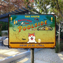 Pawzity Metal Backyard Poolside Signs, Gifts For Pet Lovers, Swim Play Chill Drink & Food Personalized Family Sign