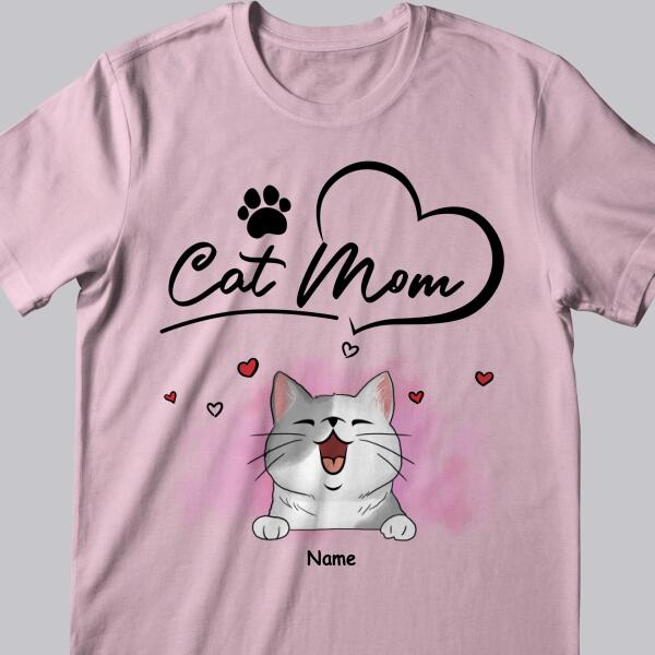 Personalized Cat Breeds T-shirt, Gifts For Cat Moms, Cat Mom & Heart T-shirt, Gifts For Mother's Day