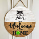 Pawzity Welcome To Our Home Custom Wooden Sign, Gifts For Dog Lovers, Lucky Four-Leaf Welcome Door Signs , Dog Mom Gifts