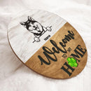 Pawzity Welcome To Our Home Custom Wooden Sign, Gifts For Dog Lovers, Lucky Four-Leaf Welcome Door Signs , Dog Mom Gifts