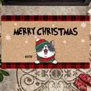 Christmas Personalized Doormat, Gifts For Cat Lovers, Merry Christmas Buffalo Plaid Front Door Mat