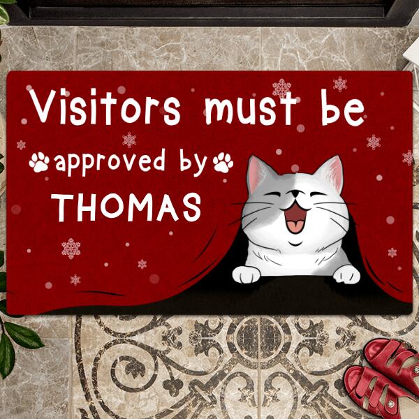 Christmas Personalized Doormat, Gifts For Cat Lovers, Visitors Must Be Approved By My Cat Holiday Doormat
