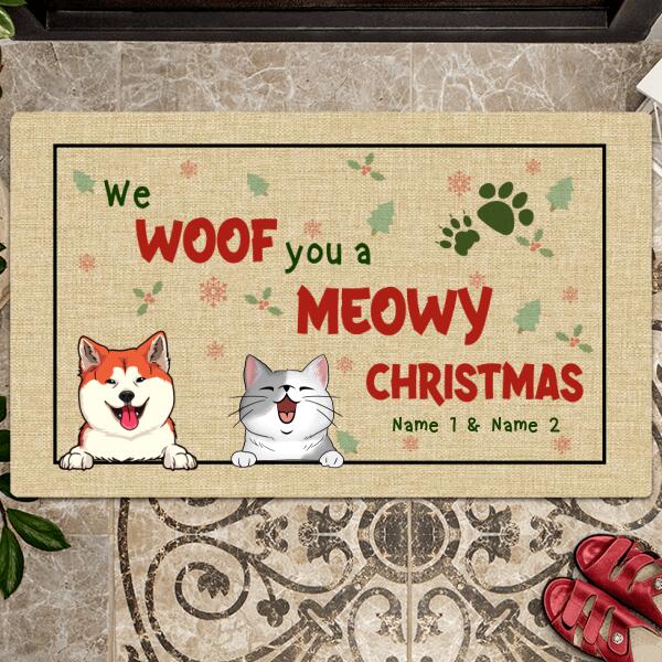 Christmas Personalized Doormat, Gifts For Pet Lovers, We Woof You A Meowy Christmas Holiday Doormat
