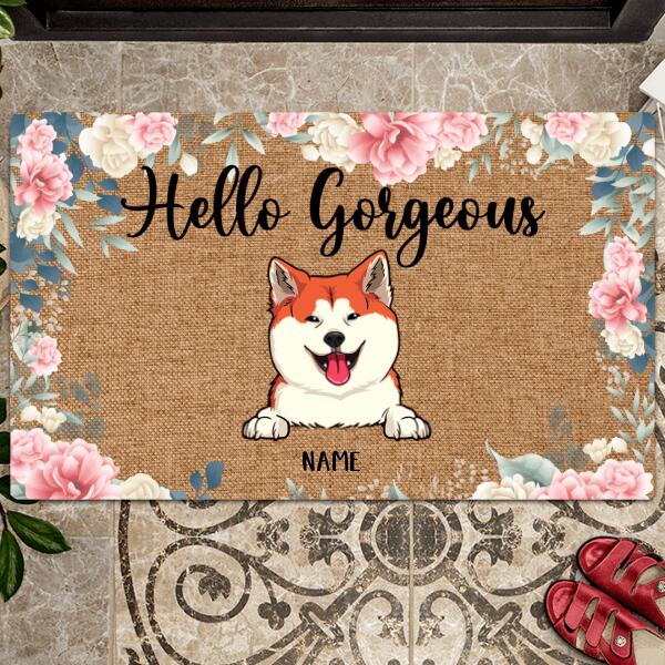 Pawzity Dog Welcome Mat, Gifts For Dog Lovers, Hello Gorgeous Flower Outdoor Door Mat