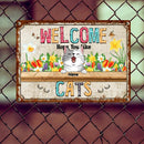 Pawzity Metal Welcome Signs, Gifts For Cat Lovers, Welcome Hope You Like Cats Flower Personalized Home Signs