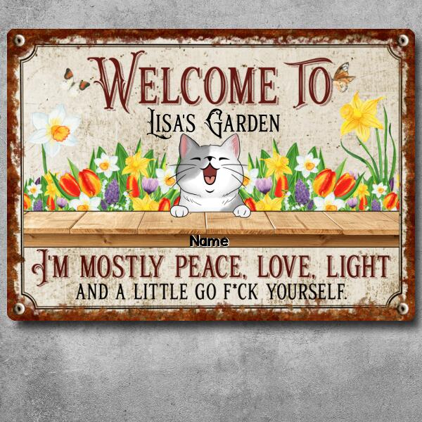 Pawzity Metal Garden Sign, Gifts For Pet Lovers, I'm Mostly Peace Love Light And A Little Go F*ck Yourself Welcome Signs