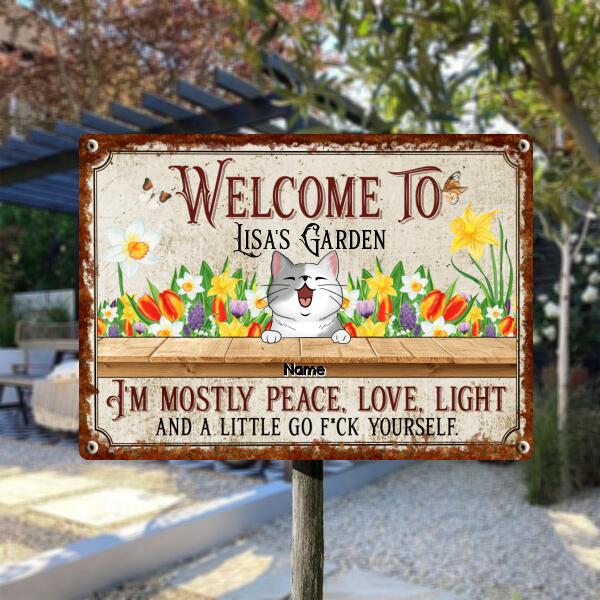 Pawzity Metal Garden Sign, Gifts For Pet Lovers, I'm Mostly Peace Love Light And A Little Go F*ck Yourself Welcome Signs