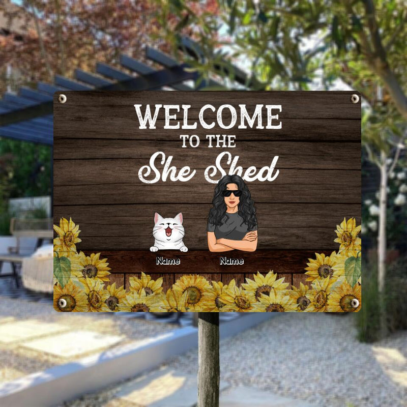 Pawzity Metal Garden Sign, Gifts For Pet Lovers, Welcome To The She Shed Personalized Home Sign, Sunflower Welcome Signs