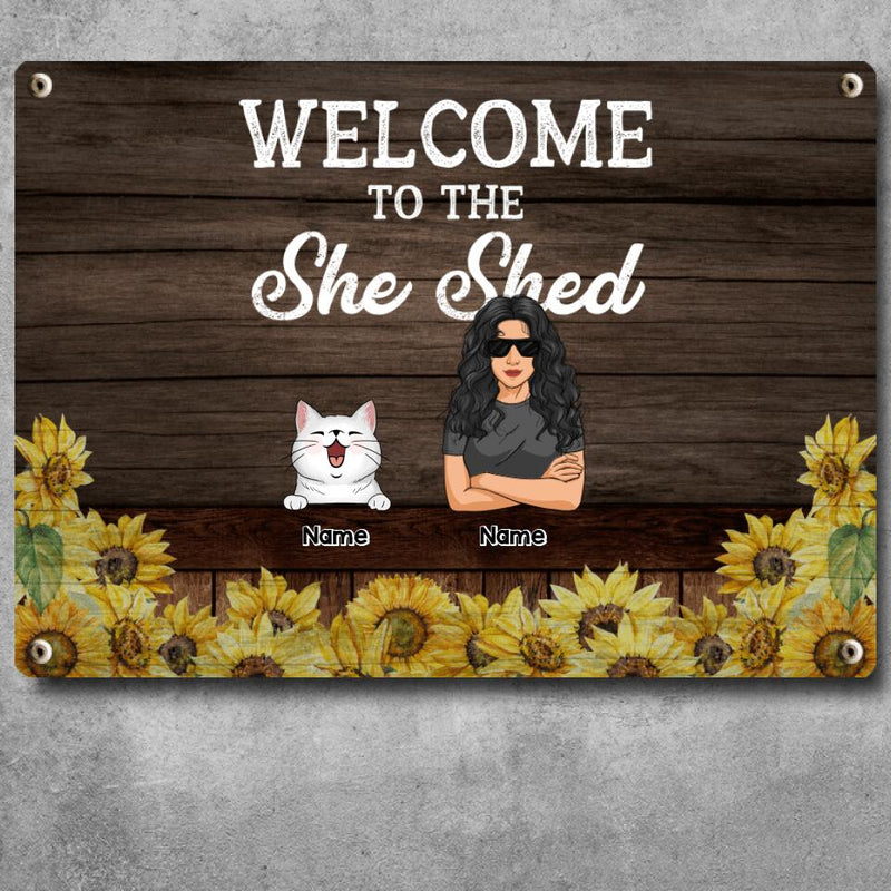 Pawzity Metal Garden Sign, Gifts For Pet Lovers, Welcome To The She Shed Personalized Home Sign, Sunflower Welcome Signs