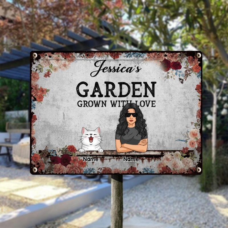 Pawzity Metal Garden Sign, Gifts For Pet Lovers, Grown With Love Personalized Home Sign, Flower Vintage Signs