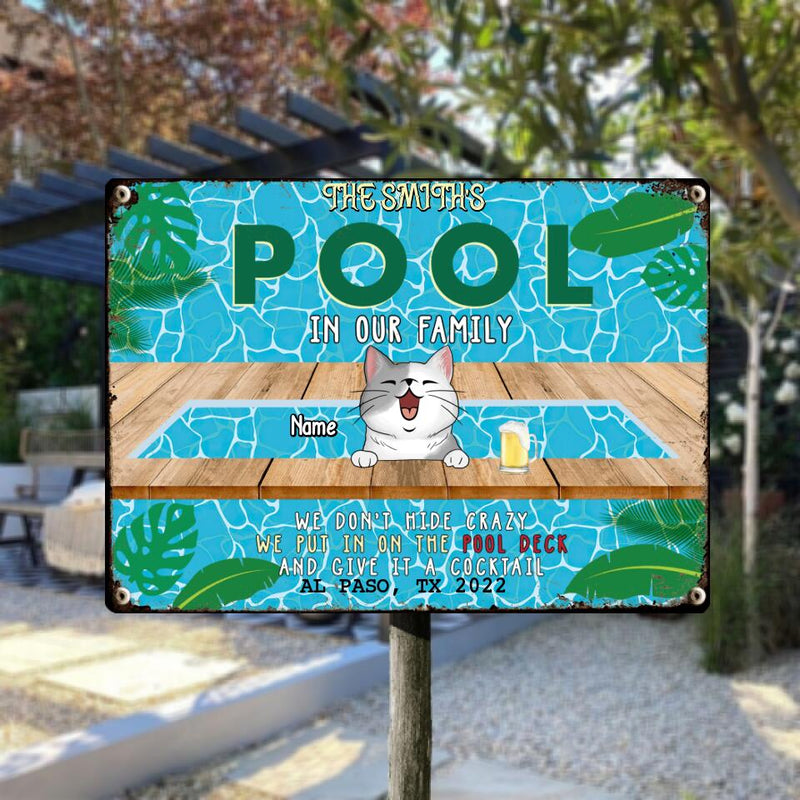 Pawzity Metal Pool Sign, Gifts For Pet Lovers, In Our Family We Don't Hide Crazy We Put In On The Pool Deck