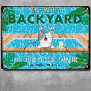 Pawzity Metal Backyard Tiki Bar Sign, Gifts For Pet Lovers, Our Little Piece Of Paradise Dog & Cat In A Pool
