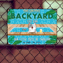 Pawzity Metal Backyard Tiki Bar Sign, Gifts For Pet Lovers, Our Little Piece Of Paradise Dog & Cat In A Pool