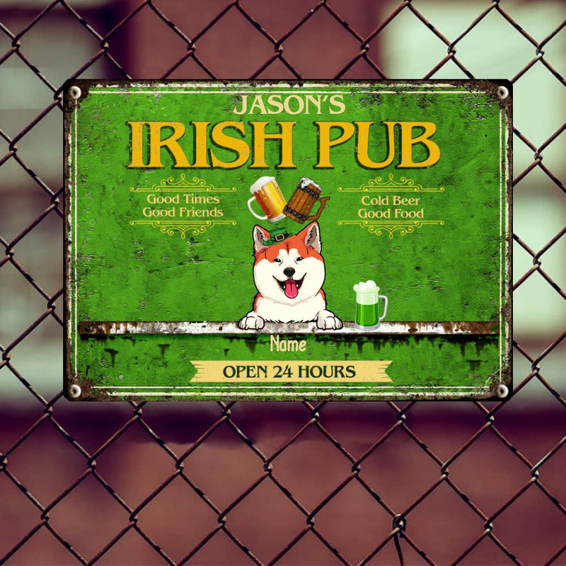 St. Patrick's Day Metal Bar Signs, Gifts For Pet Lovers, Irish Pub Good Times Good Friends Open 24 Hours