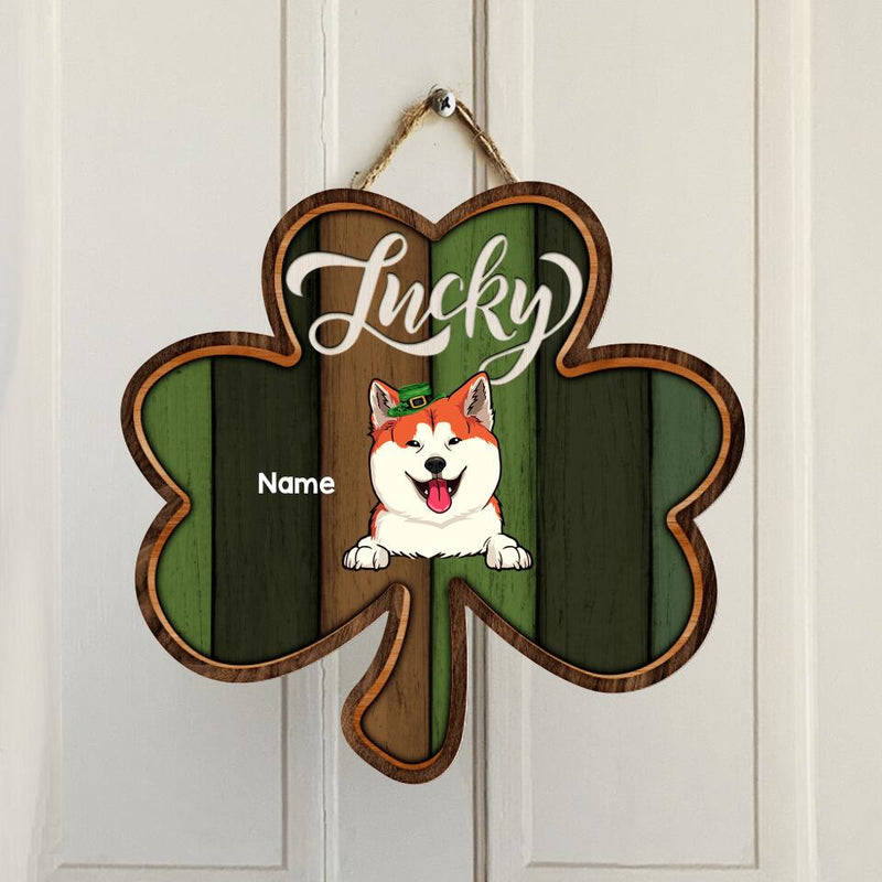 St. Patrick's Day Custom Wooden Signs, Gifts For Pet Lovers, Lucky Shamrock Shaped Personalized Wood Sign