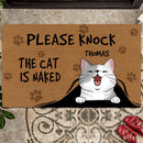 Pawzity Funny Welcome Mat, Gifts For Cat Lovers, Please Knock The Cat Is Naked Outdoor Door Mat