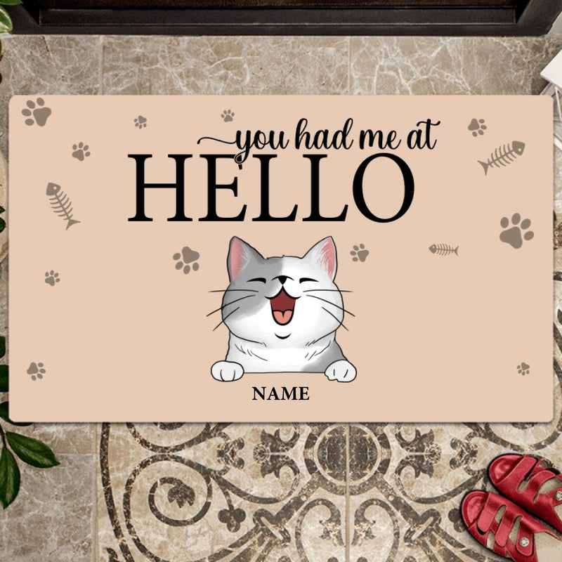 Pawzity Personalized Doormat, Gifts For Cat Lovers, You Had Me At Hello Front Door Mat