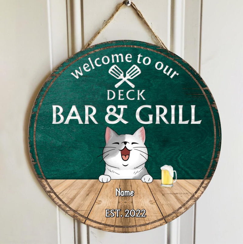 Pawzity Deck Bar & Grill Welcome Door Signs, Gifts For Pet Lovers, Couple Of Spatula Custom Wooden Signs