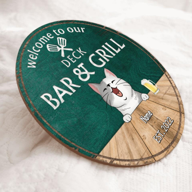 Pawzity Deck Bar & Grill Welcome Door Signs, Gifts For Pet Lovers, Couple Of Spatula Custom Wooden Signs