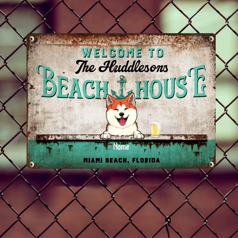 Pawzity Metal Welcome Signs, Gifts For Pet Lovers, Welcome To Our Beach House Personalized Home Sign