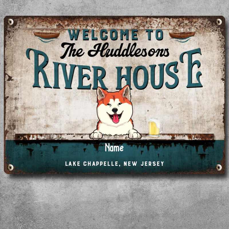 Pawzity Metal Welcome Signs, Gifts For Pet Lovers, Welcome To Our River House Personalized Home Sign