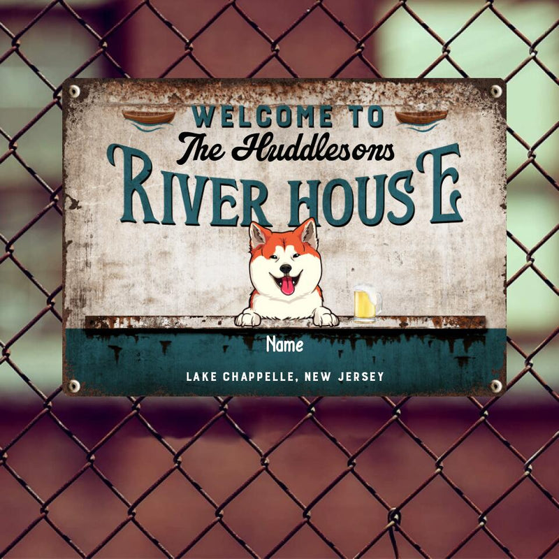 Pawzity Metal Welcome Signs, Gifts For Pet Lovers, Welcome To Our River House Personalized Home Sign