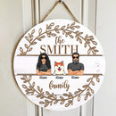 Pawzity Custom Wooden Signs, Gifts For Dog Lovers, A Couple & Their Dogs Laurel Wreath Family Name Sign