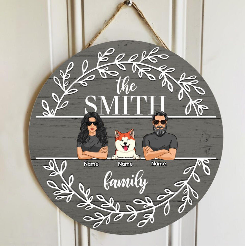Pawzity Personalized Wood Sign, Gifts For Dog Lovers, A Couple & Their Dogs Laurel Wreath Family Name Sign