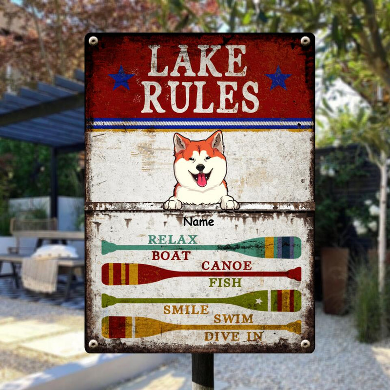 Pawzity Metal Lake Sign, Gifts For Pet Lovers, Lake Rules Relax Boat Canoe Fish Smile Swim Dive In
