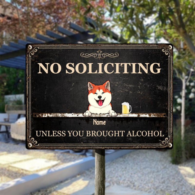 Pawzity Metal Yard Sign, Gifts For Pet Lovers, No Soliciting Unless You Brought Alcohol Vintage Signs