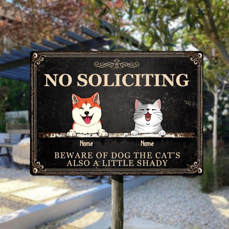 Pawzity Beware Of Dog Metal Yard Sign, Gifts For Pet Lovers, No Soliciting The Cat's Also A Little Shady Vintage Signs