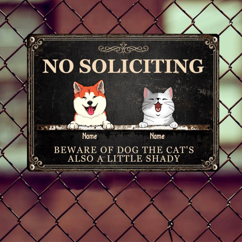 Pawzity Beware Of Dog Metal Yard Sign, Gifts For Pet Lovers, No Soliciting The Cat's Also A Little Shady Vintage Signs
