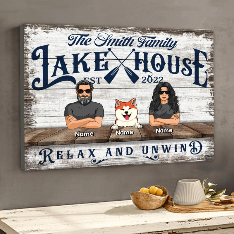 Personalized Dog & Cat Landscape Canvas, Gifts For Pet Lovers, Lake House Relax And Unwind