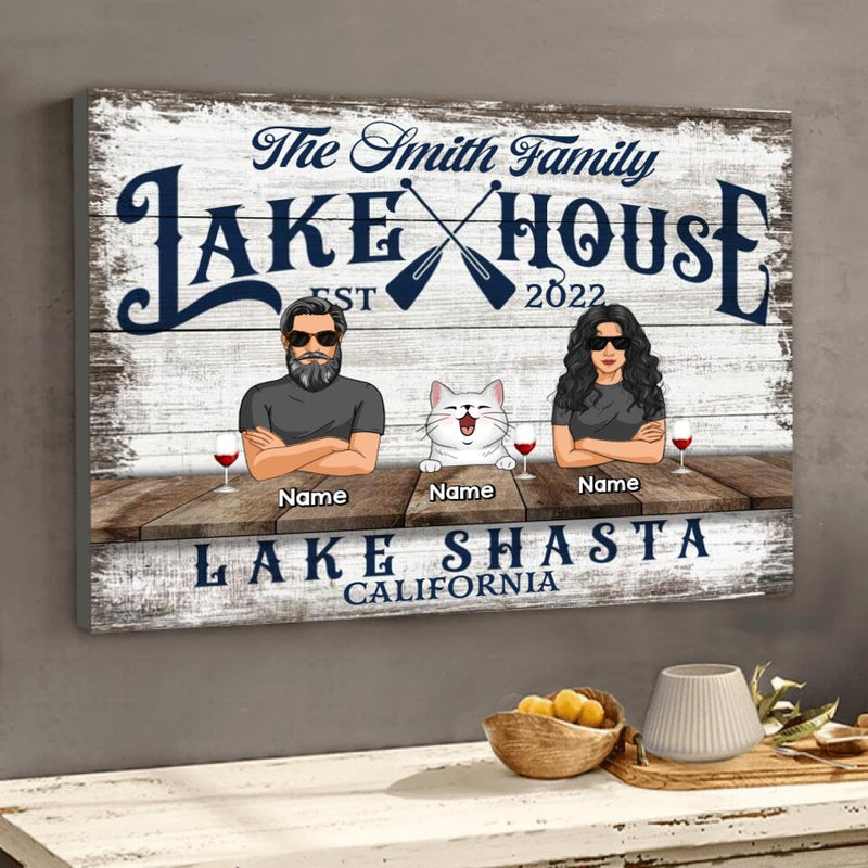 Personalized Dog & Cat Landscape Canvas, Gifts For Pet Lovers, Lake House Lake Shasta Canvas