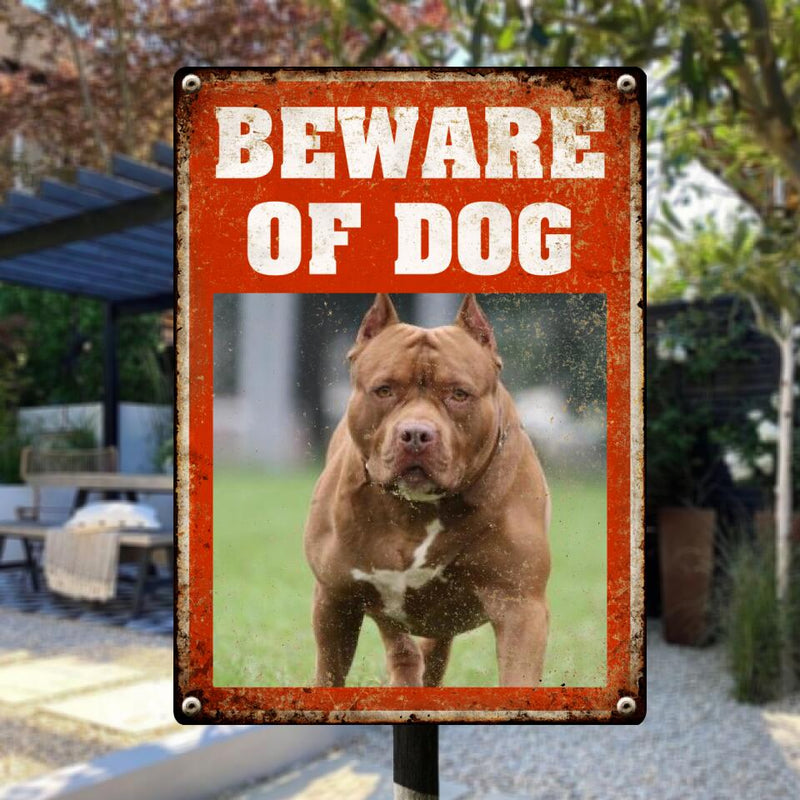 Pawzity Beware Of Dog Metal Yard Sign, Gifts For Dog Lovers, Custom Dog's Photo Funny Warning Signs