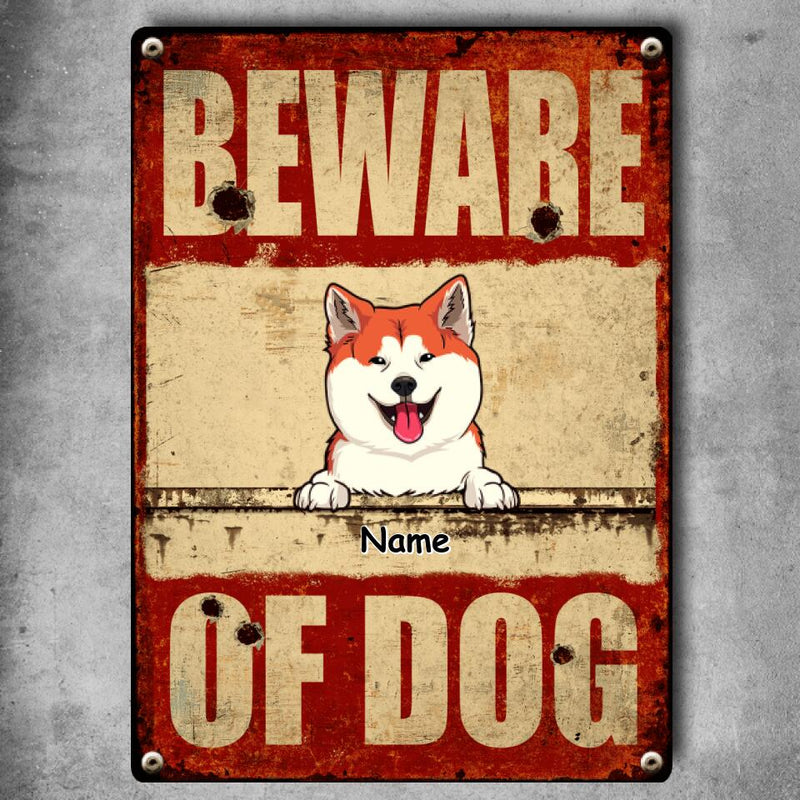 Pawzity Beware Of Dogs Metal Yard Sign, Gifts For Dog Lovers, Red Warning Funny Warning Signs