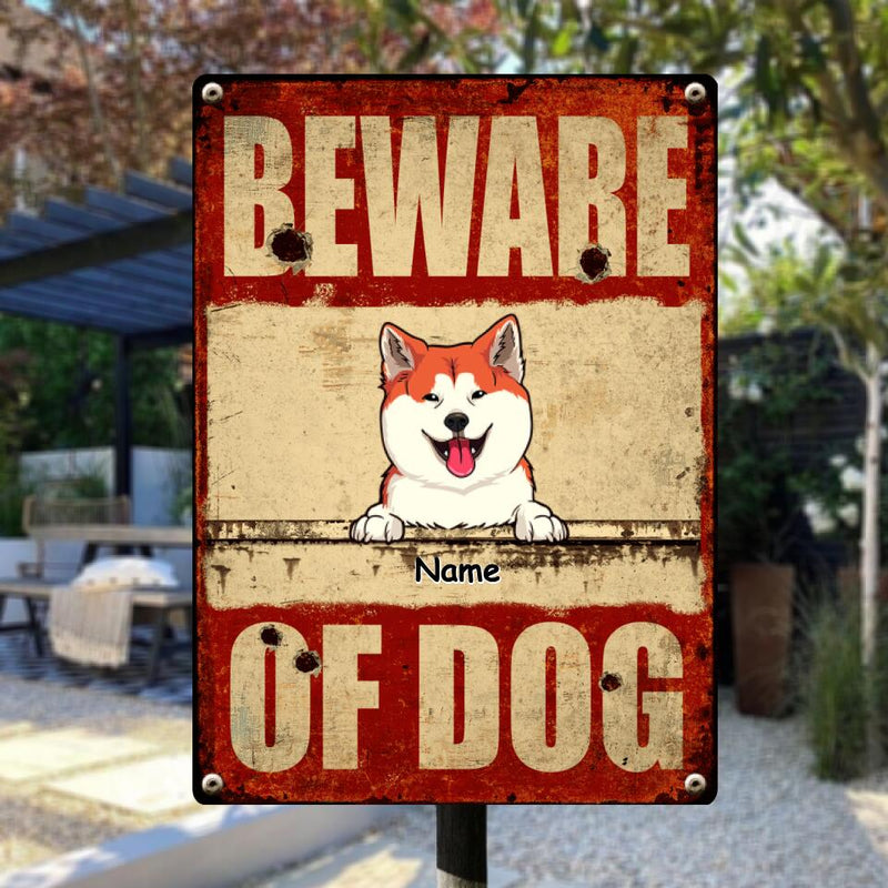 Pawzity Beware Of Dogs Metal Yard Sign, Gifts For Dog Lovers, Red Warning Funny Warning Signs