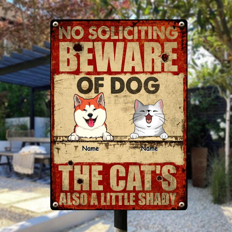 Pawzity Beware Of Dogs Metal Yard Sign, Gifts For Pet Lovers, No Soliciting The Cats're Also A Little Shady